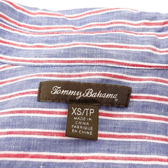 Tommy Bahama Cabana Blue & Red Striped 100% Linen Button Down Shirt Size XS - Picture 8 of 9